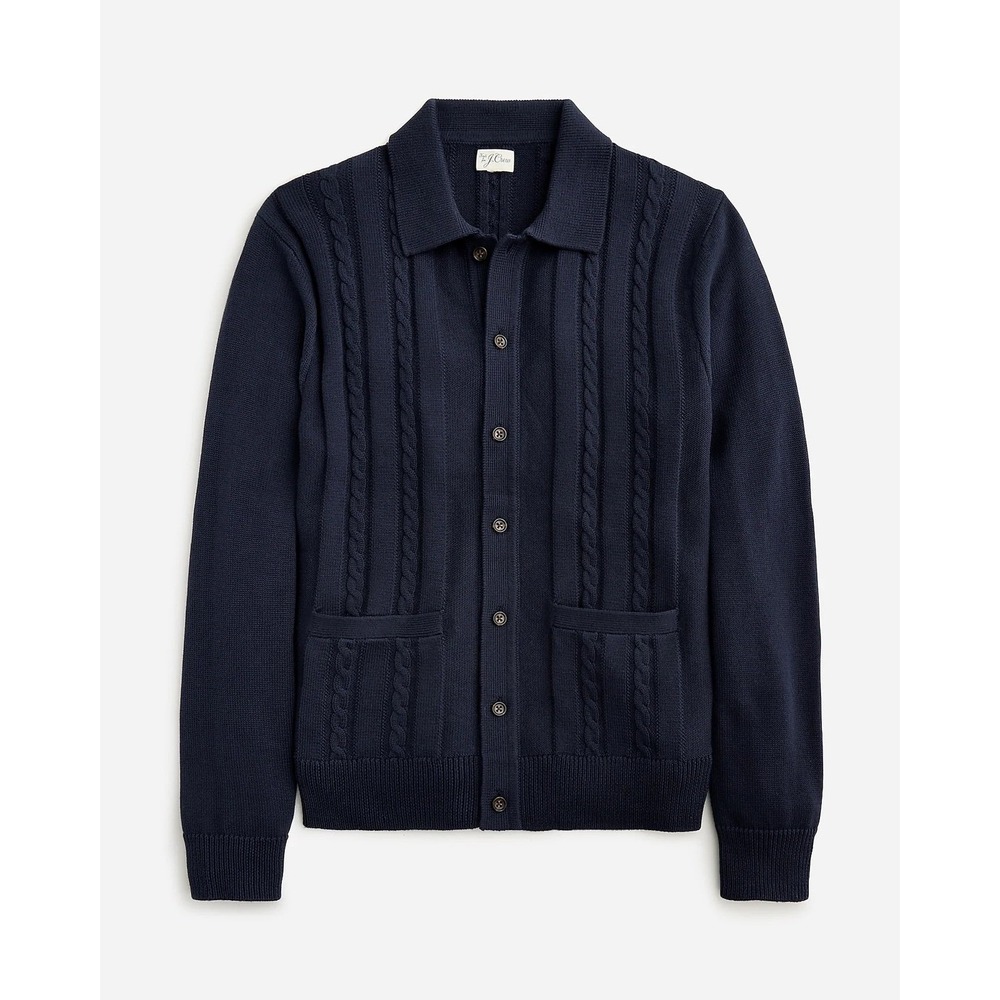 NWOT‎ J.Crew Heritage Cable Knit Cardigan Polo Sweater Men's S Preppy Academia